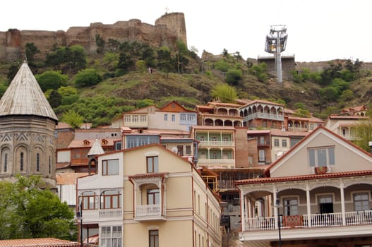 Traditional wooden carving balconies of Old Town of Tbilisi, Republic of Georgia