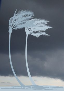 illustration of two palms in the wind during a storm