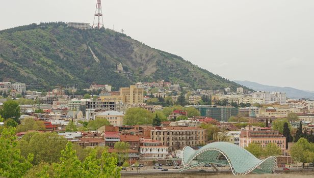 View from the famous blue wooden carving balcony and terrace of georgian queen palace - Darejan to Old town of Tbilisi, Republic of Georgia