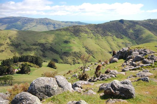 Hill view rural area, Banks Peninsula, New Zealand