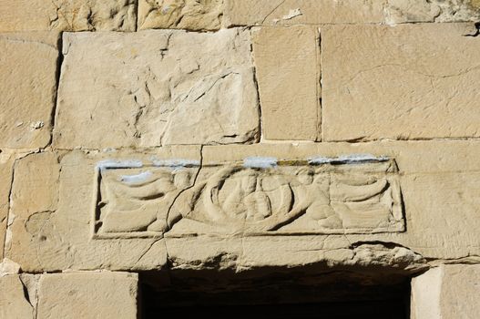 Exterior of ruins of Jvari, which is a Georgian Orthodox monastery of the 6th century near Mtskheta (World Heritage site) - the most famous symbol of georgiam christianity