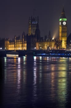 A beautiful night view of the Houses of Parliament in London.