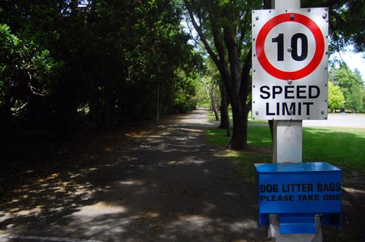 Park sing on road, Ashburton Botanical Gardens, New Zealand