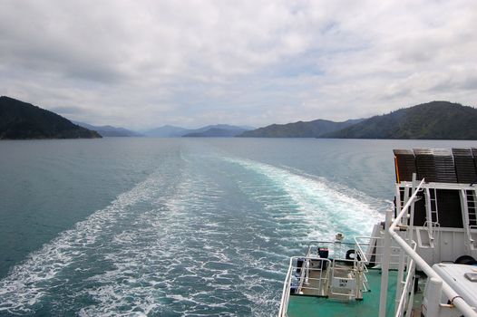 Sea view from ship, between South and North Island, New Zealand