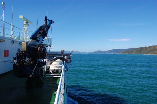 Sea view from ship, between South and North Island, New Zealand