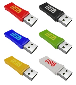 Set flash USB isolated on a white background 3d
