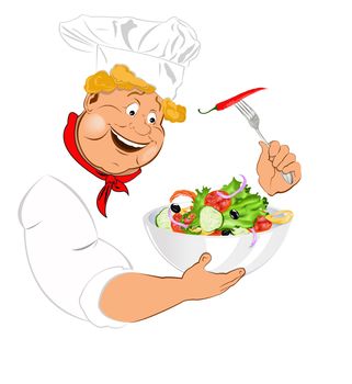 Funny Chef and best vegetarian vegetable fresh salad