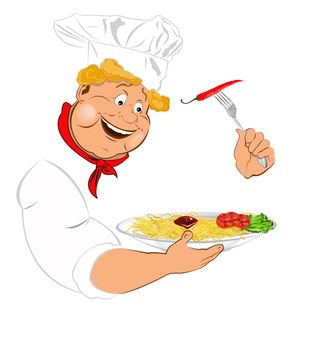 Funny Chef and best big traditional Italian spaghetti