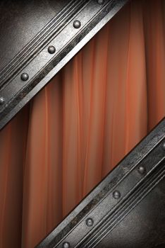 Metal on red velvet curtain