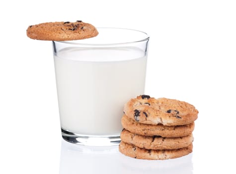 Glass of milk with cookies isolated on white background