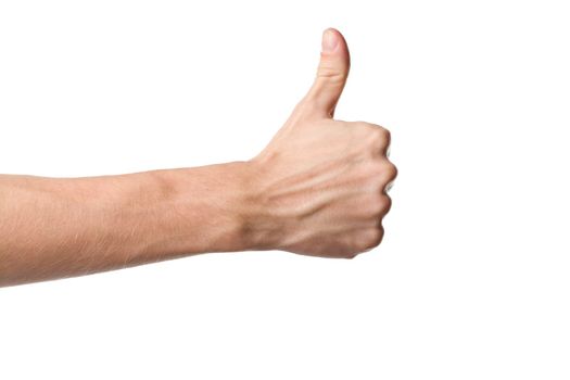 Thumbs up hand sign isolated on white background