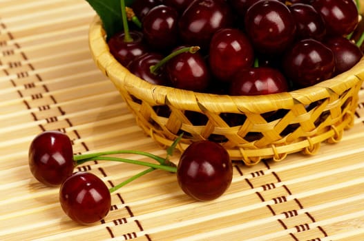 Sweet cherries in a basket on a white background