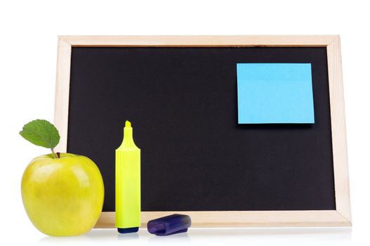 Small wooden blank blackboard isolated on white background