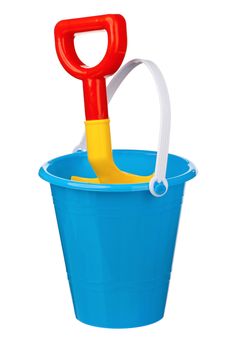 Toy bucket and spade isolated on white background