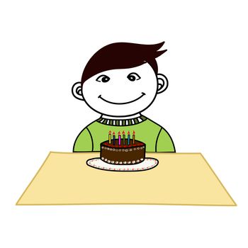 Happy boy celebrating his birth day chocolate cake