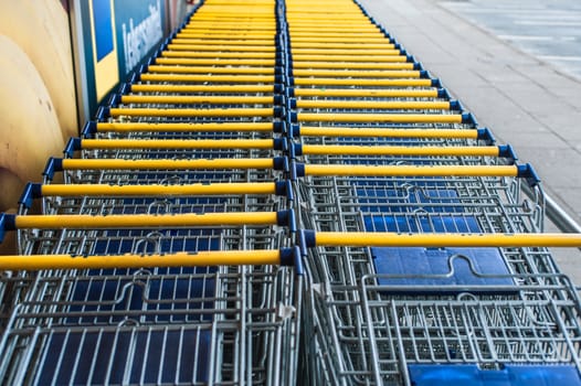 Shopping trolleys in a row