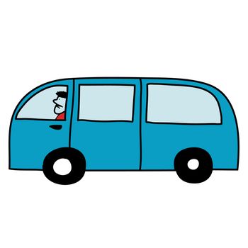 The blue van with driver