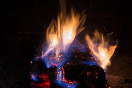 burning fire fireplace night