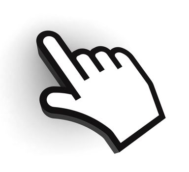 computer pointer hand black and white cursor on white background. clipping path included