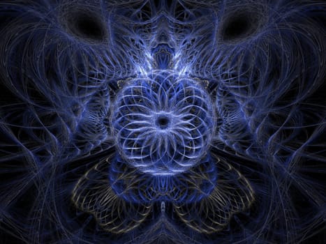 Graphics abstract texture. Computer rendered background. 3D fractal. Intricate blue pattern.