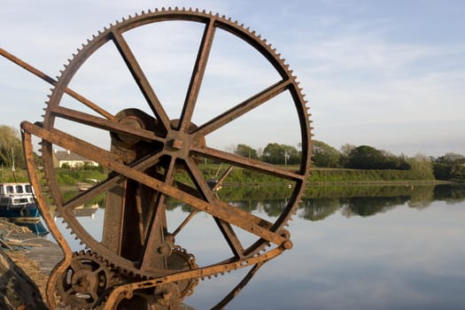 old mechanical crane gears on the pier at Salleen in Ballylongford county Kerry Ireland