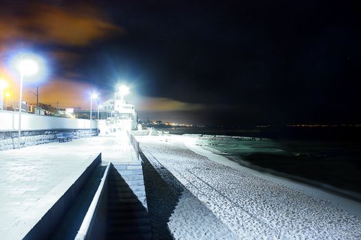 Pacific ocean in the night. Coastline view. Long exposure.