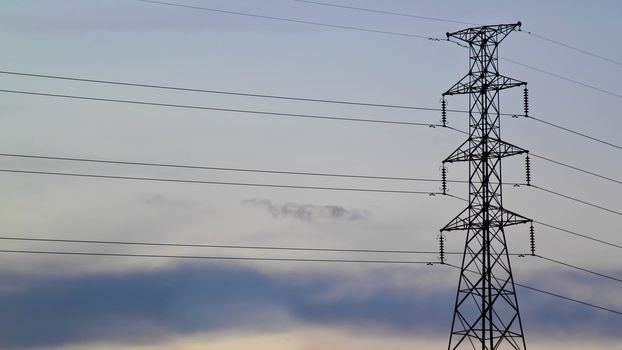 Power transmission tower line of electricity distribution