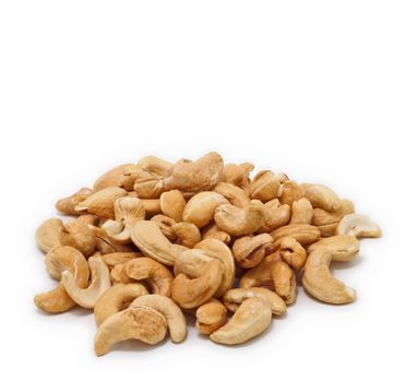 Heap of cashew nuts dried on white background