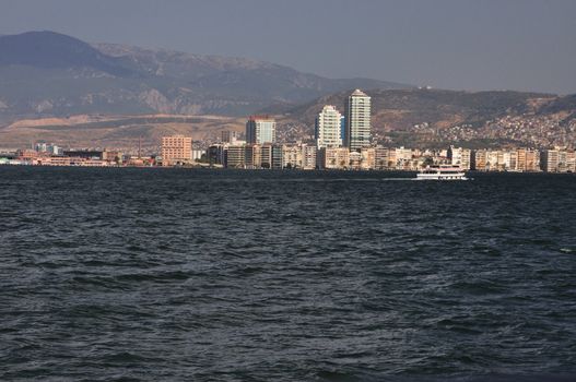 General view on Izmir from sea, Turkey (sunny day)