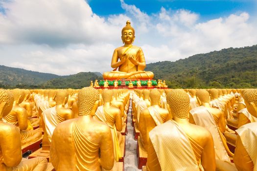 Golden Buddha at Buddha Memorial park , Nakorn nayok, Thailand.