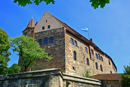 Building of Nuremberg castle with wall