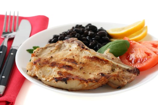 grilled pork with beans