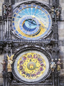 Historic clock at the cityhall of Prague