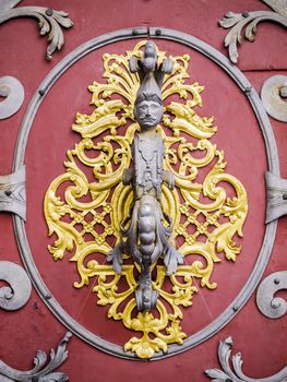 Detail of blacksmithing on the door of the church of St. Nicholas Cathedral in Prague