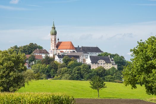 Monastery Andechs in Bavaria on a sunny day with blue sky