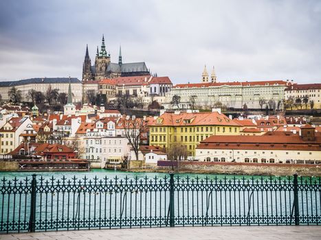 Hradcany Castle in Prague Europe on a cloudy day in January