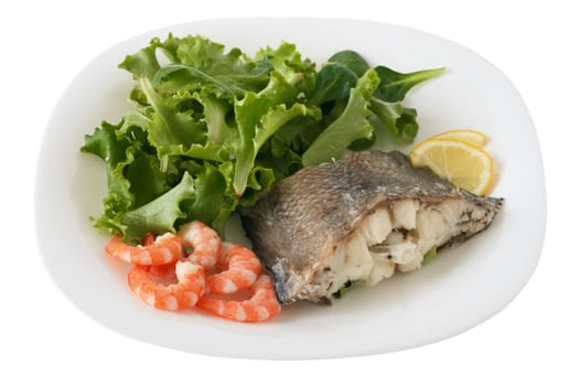 fish with shrimps with salad