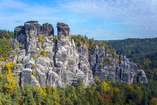 Rock formation in Saxon Switzerland Germany on a sunny day in autumn