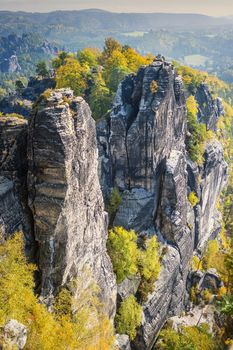 Stones and rocks in Saxon Switzerland Germany on a sunny day in autumn