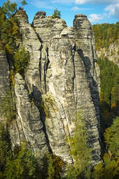 Stones and rocks in Saxon Switzerland Germany on a sunny day in autumn