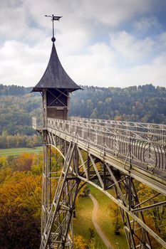 Historical Elevator in Bad Schandau, Saxon Scheiz in Germany, on a sunny autumn day.