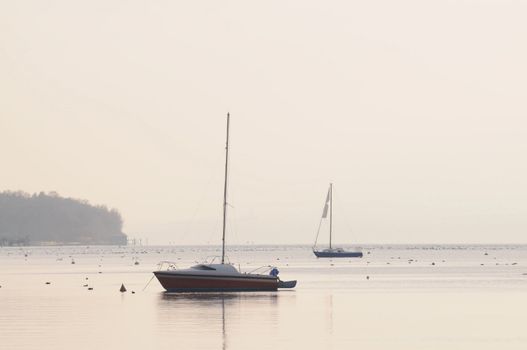Boats on the Ammersee on a cold winter