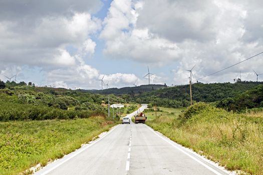Traffic on a country road in Portugal