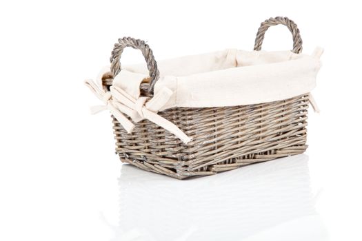 wooden basket, isolated on a white background