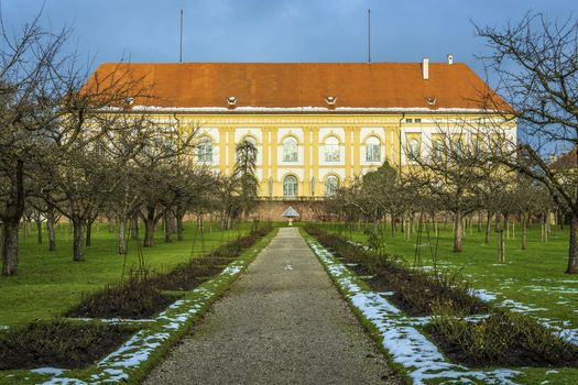 Historic building with the park in winter