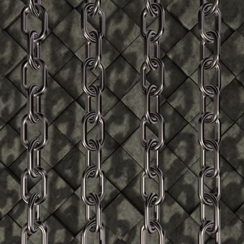 metal chains on stone cubes background - 3d illustration