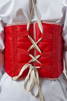 Taekwondo red and laced body protector vest backside