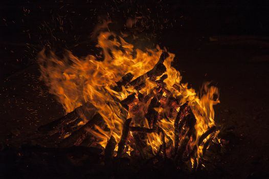 Camp fire in the night in Mongolia Aisa