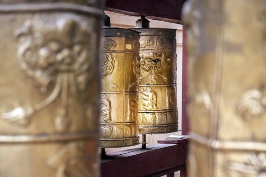 Close up prayer mill in Mongolia Asia