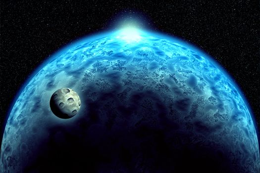 illustration of a planet with moon in space